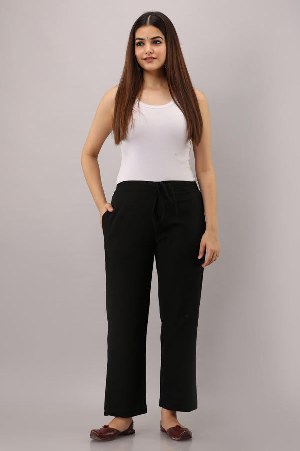 Black Cotton Narrow Bottom Flex Pant