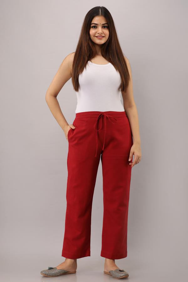 Maroon Cotton Narrow Bottom Flex Pant