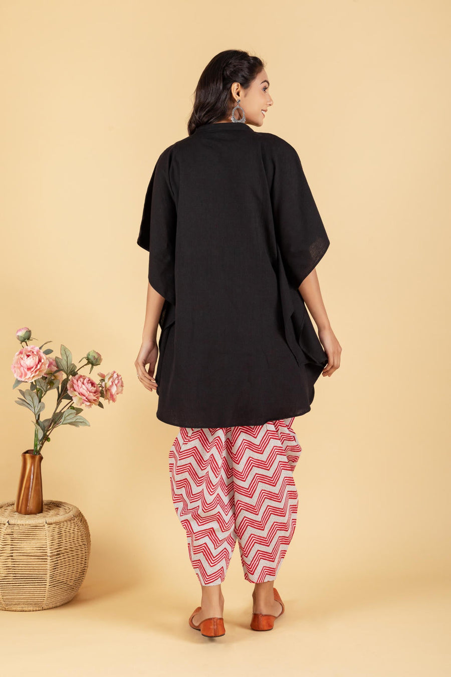 Mirror and Thread Embroidered yoke kaftan with Printed Dhoti
