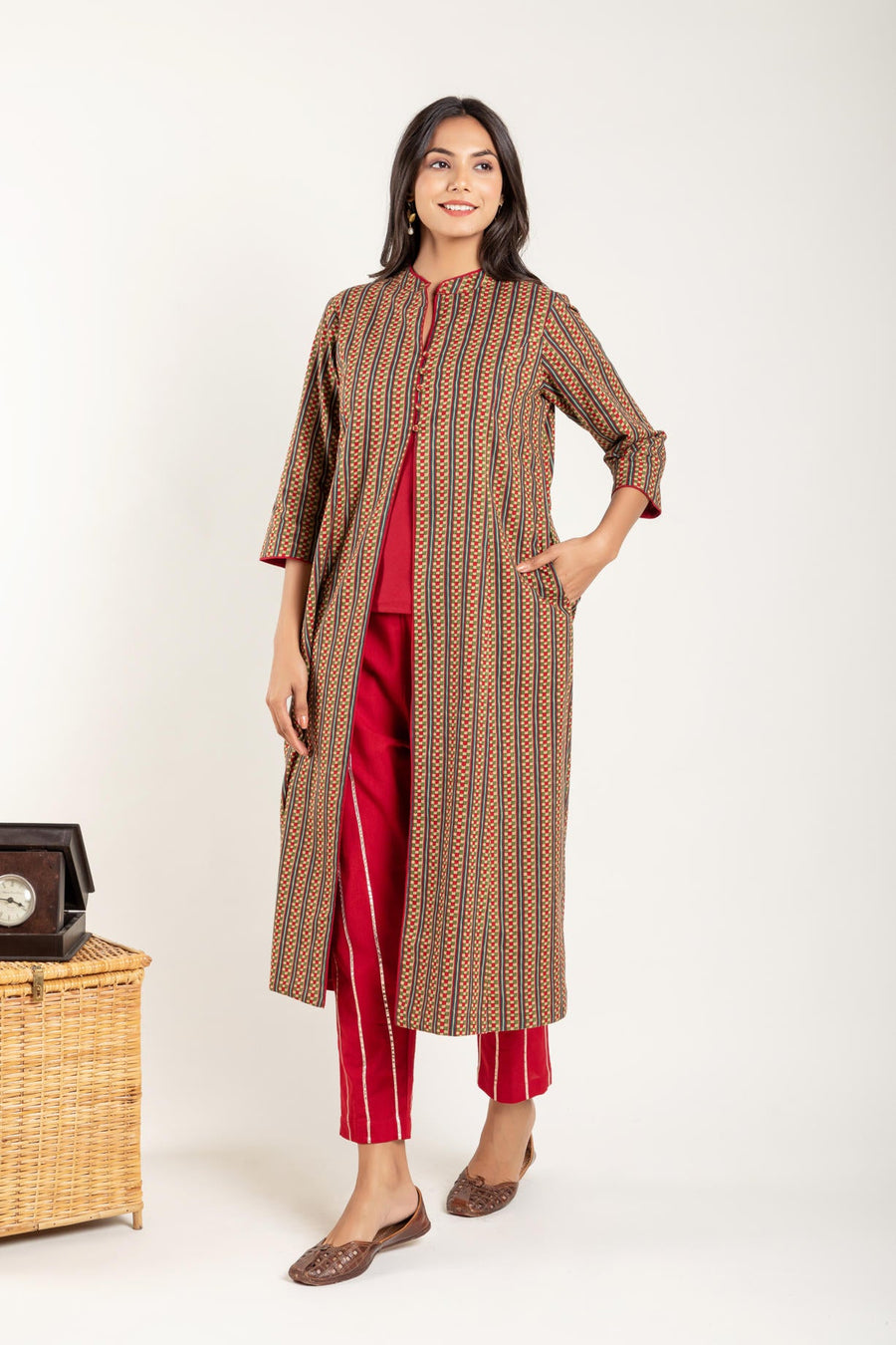 Color Block Maroon Co-Ord Set - Set of 3