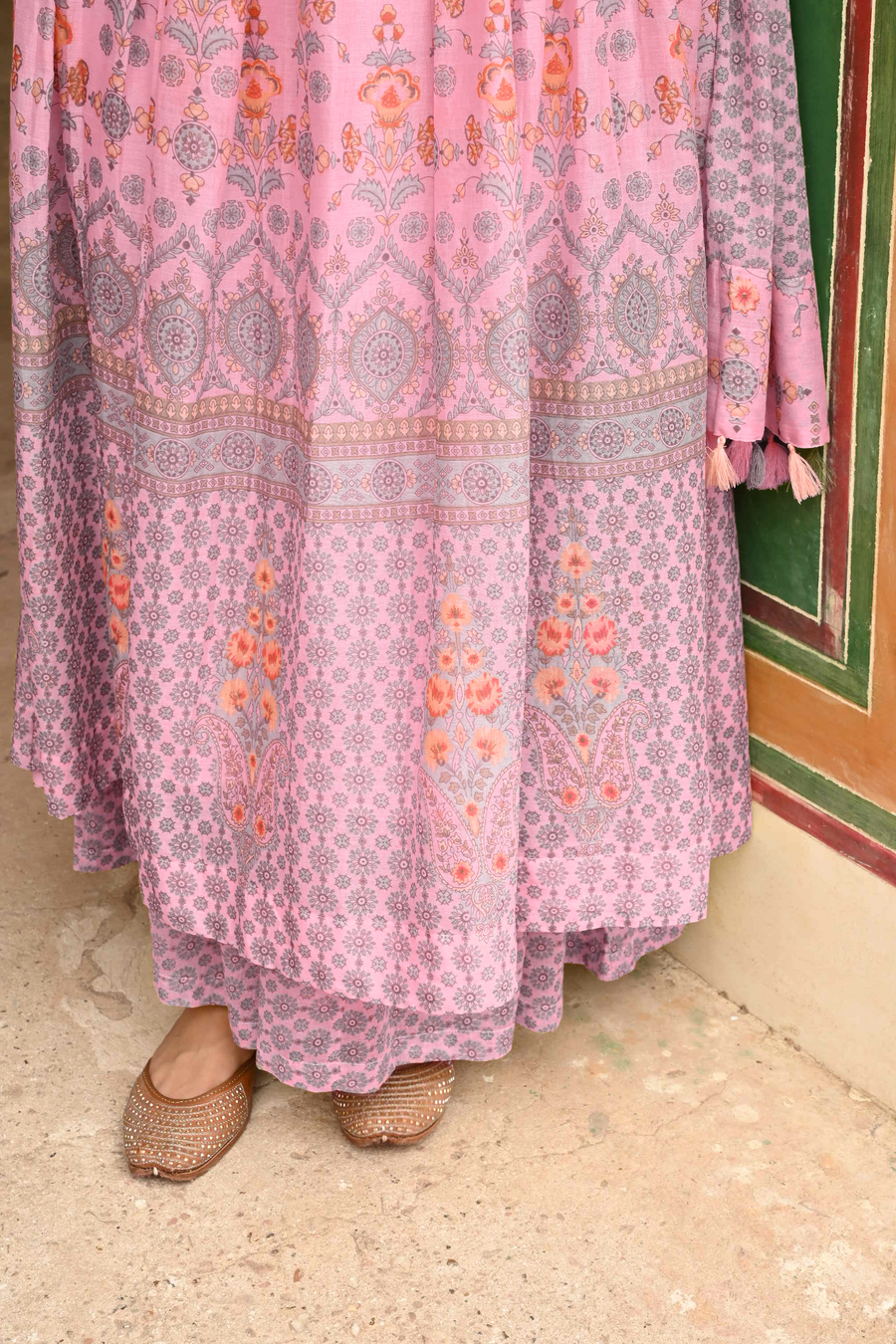 Pink Mulmul Embroidered Kurta Palazzo Set with Dupatta