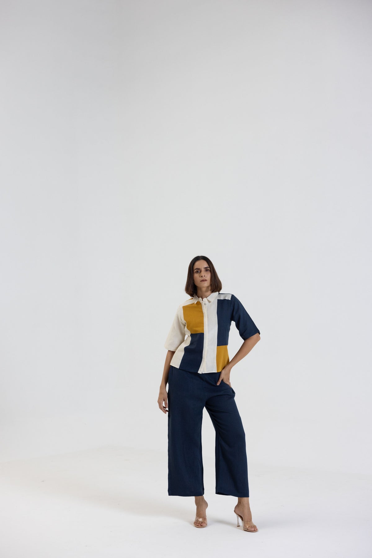 Cotton Linen Shirt in Color Block