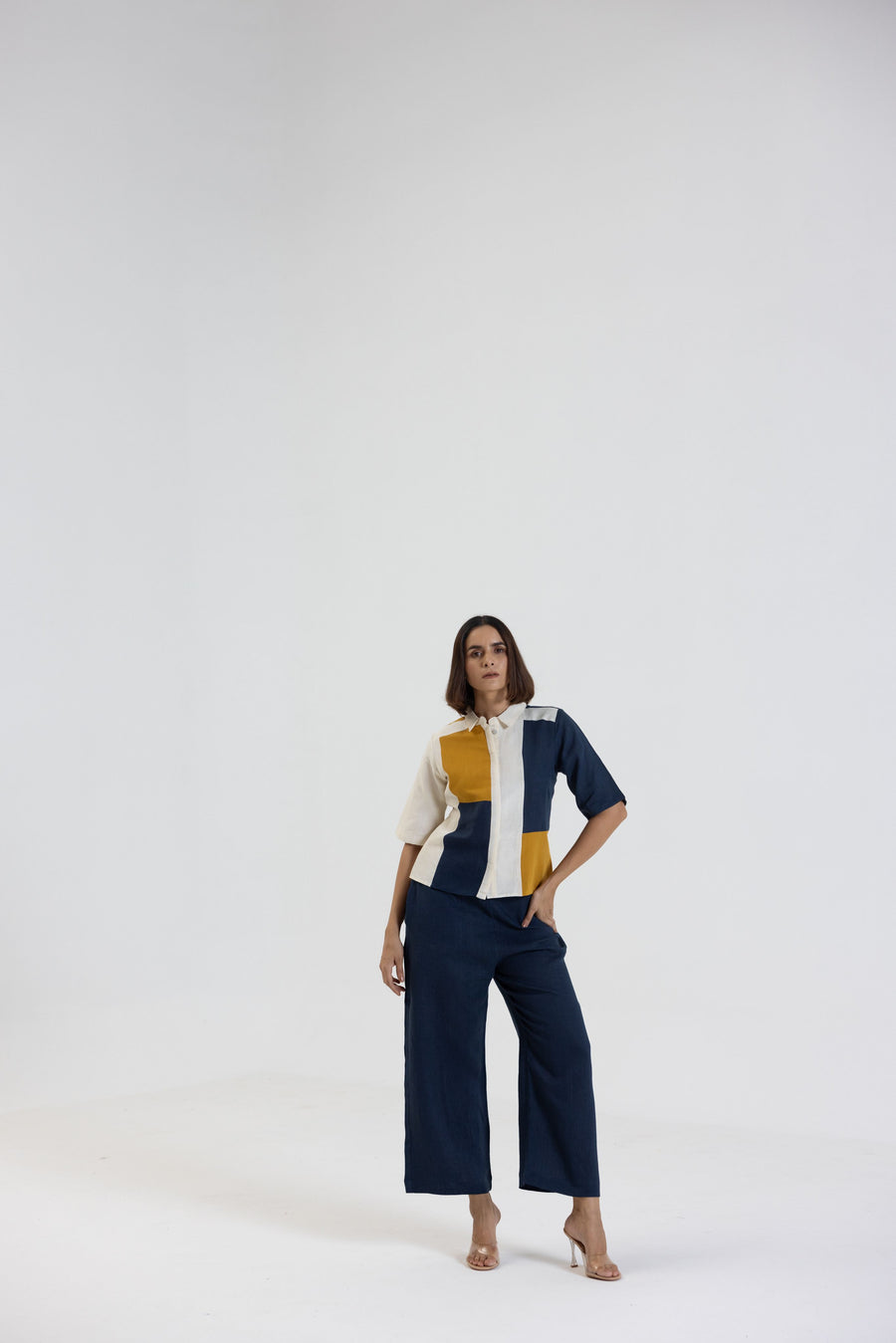 Cotton Linen Shirt in Color Block