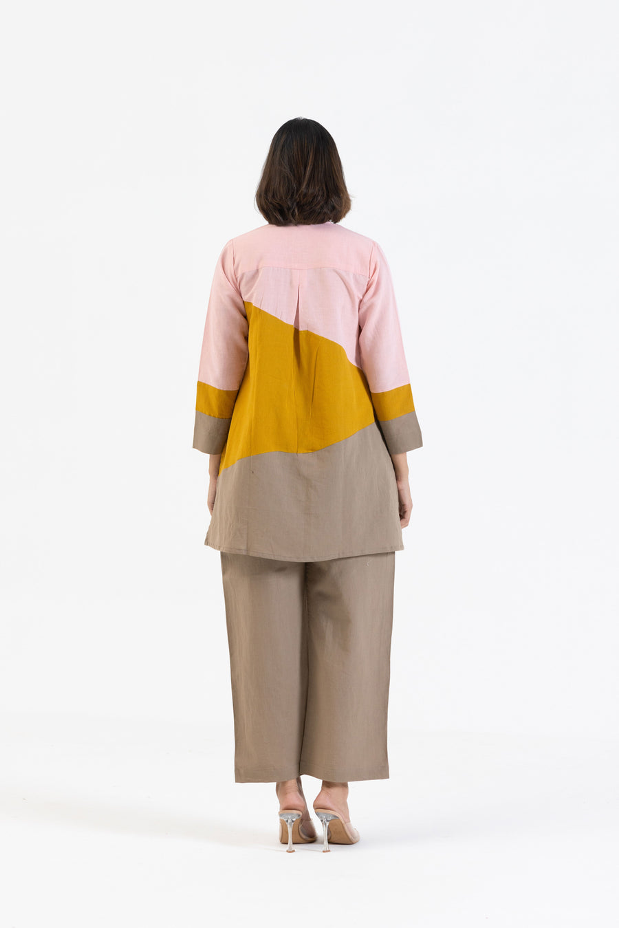 Cotton Linen Co-Ord Set in Colour Block