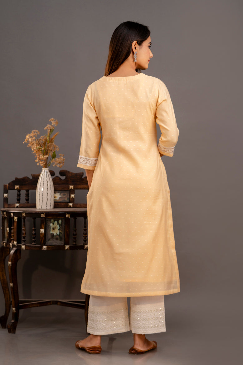 Butter Yellow Chanderi Kurta with Embroidered Trims