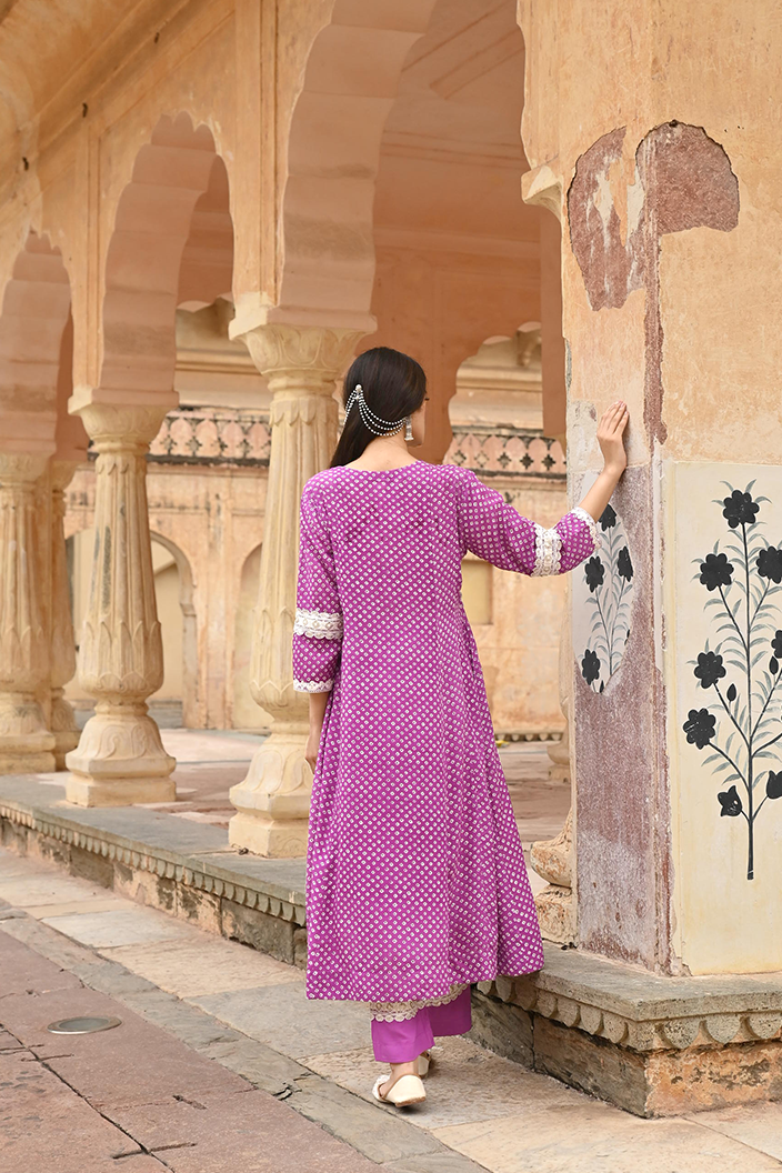 Purple Lace Work Modal Kurta Pant Set