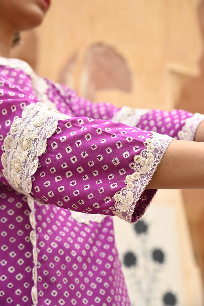 Purple Lace Work Modal Kurta Pant Set