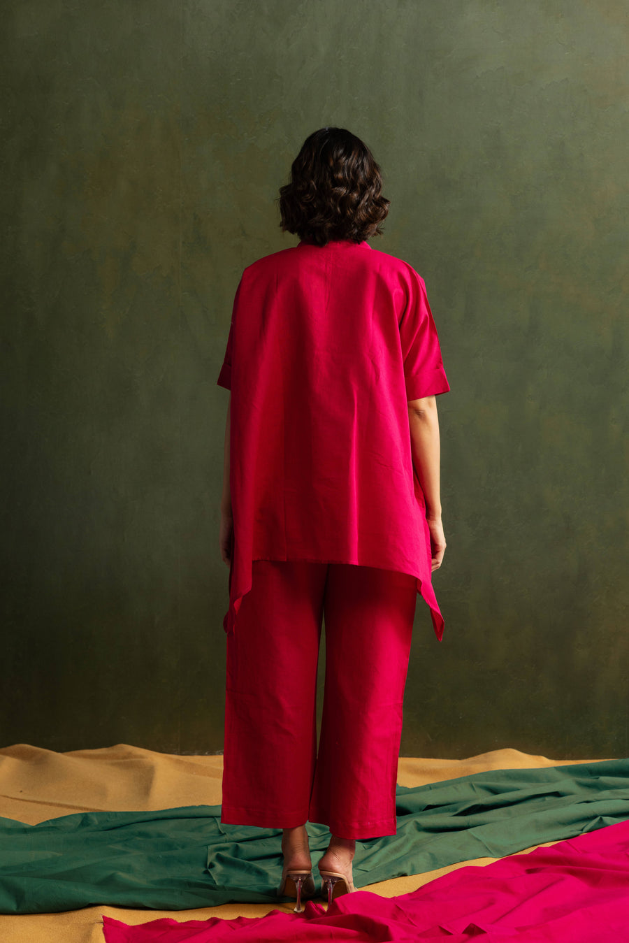 Magenta Cotton Linen Kaftan Style Co-Ord Set