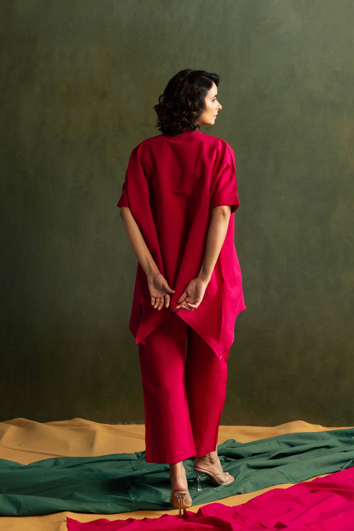 Magenta Cotton Linen Kaftan Style Co-Ord Set