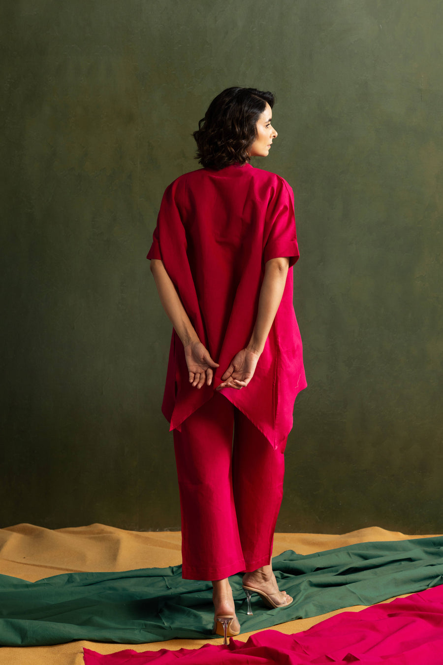 Magenta Cotton Linen Kaftan Style Co-Ord Set