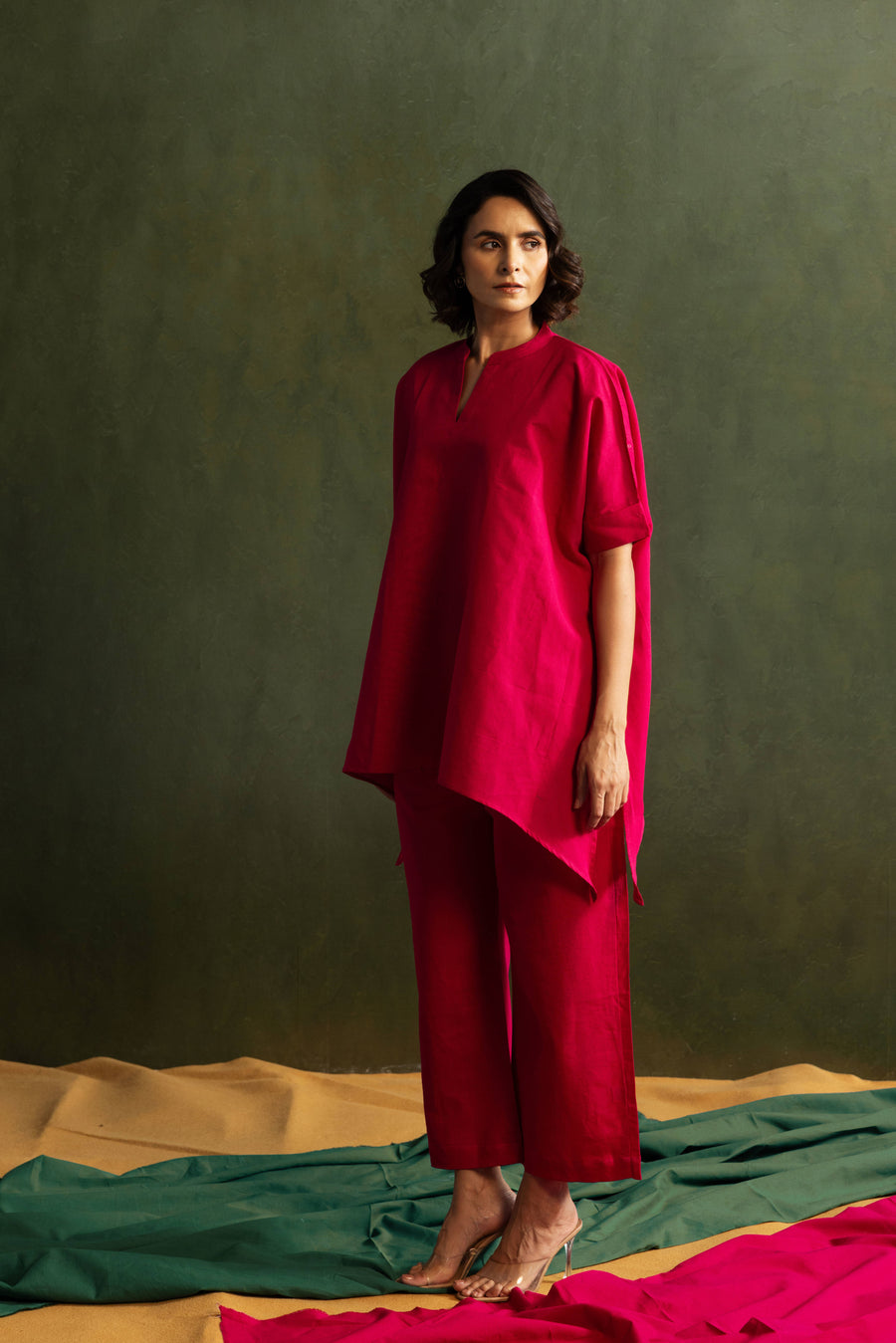 Magenta Cotton Linen Kaftan Style Co-Ord Set