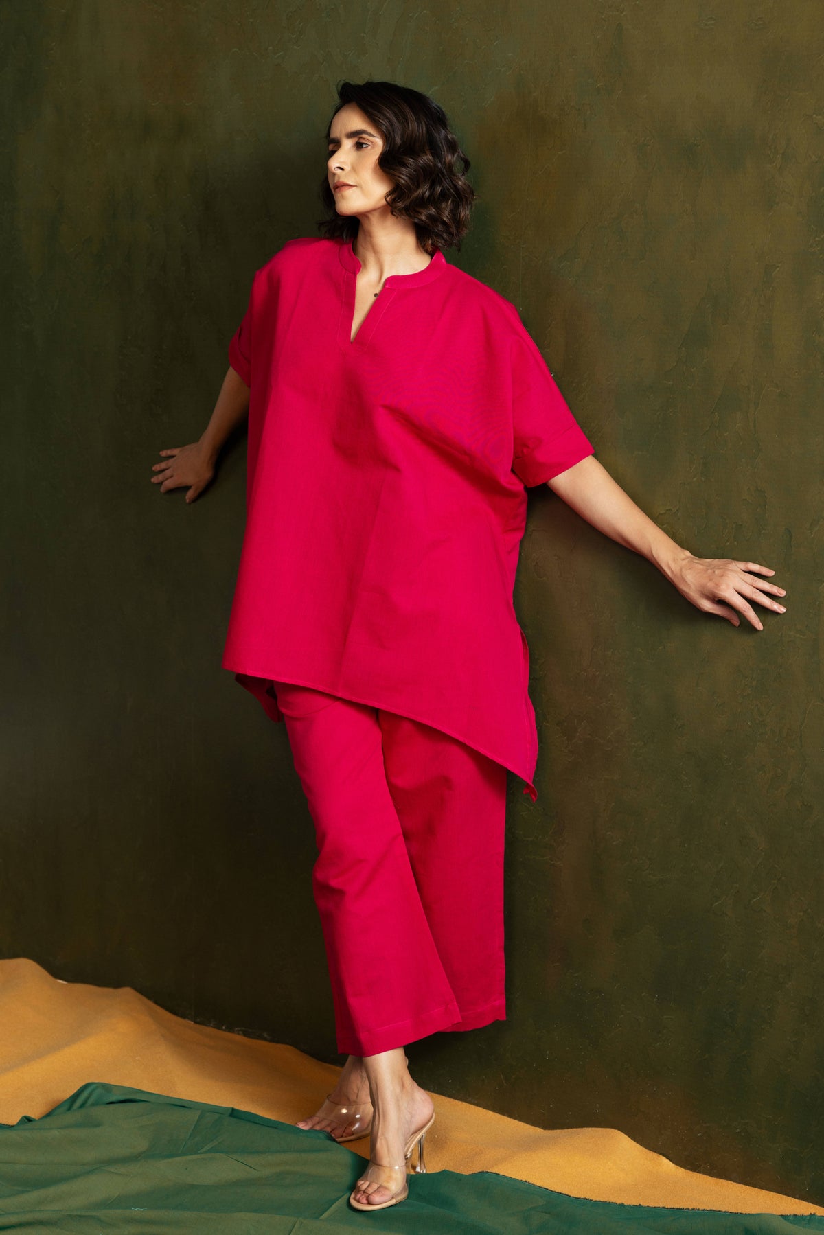 Magenta Cotton Linen Kaftan Style Co-Ord Set