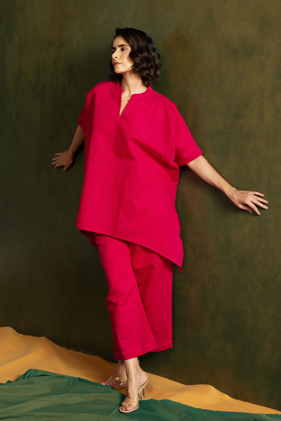 Magenta Cotton Linen Kaftan Style Co-Ord Set