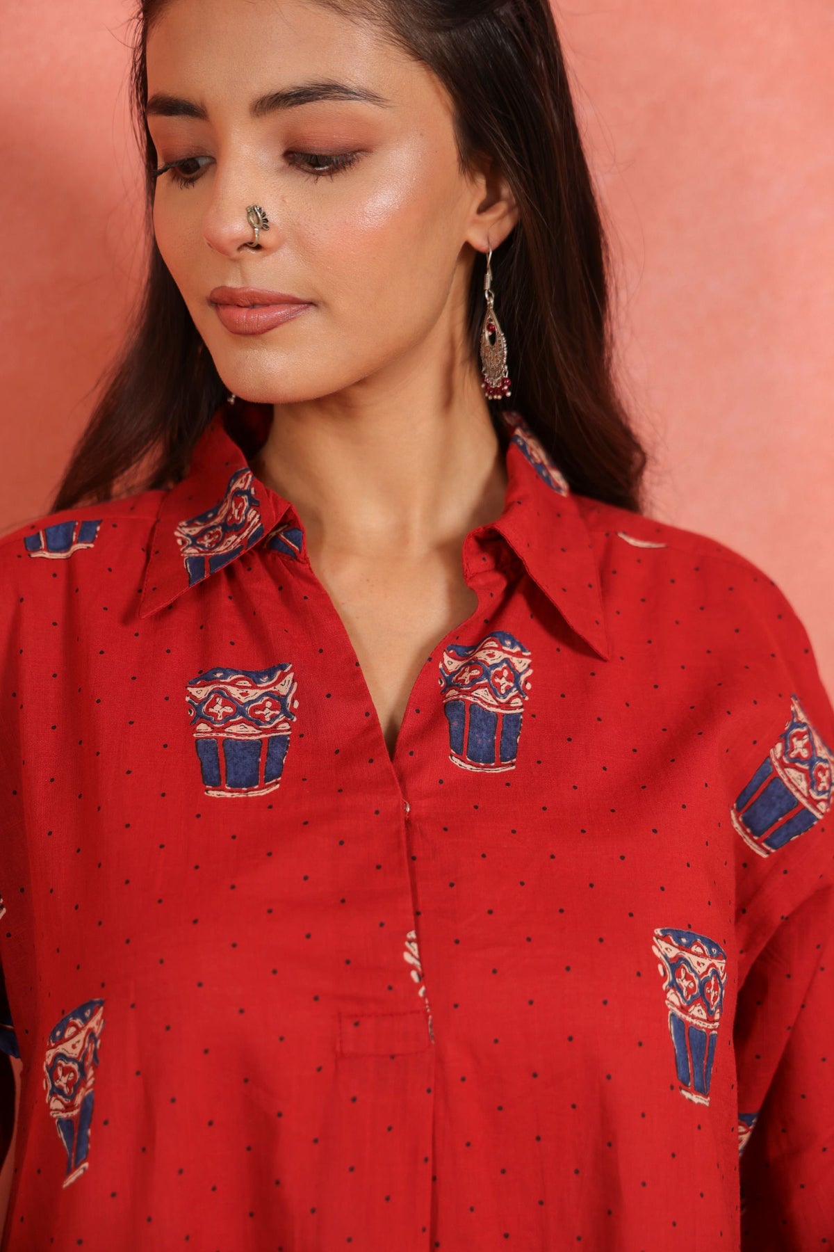 Brick Red Cotton Slub Asymmetric Kurta with Afghani Salwar