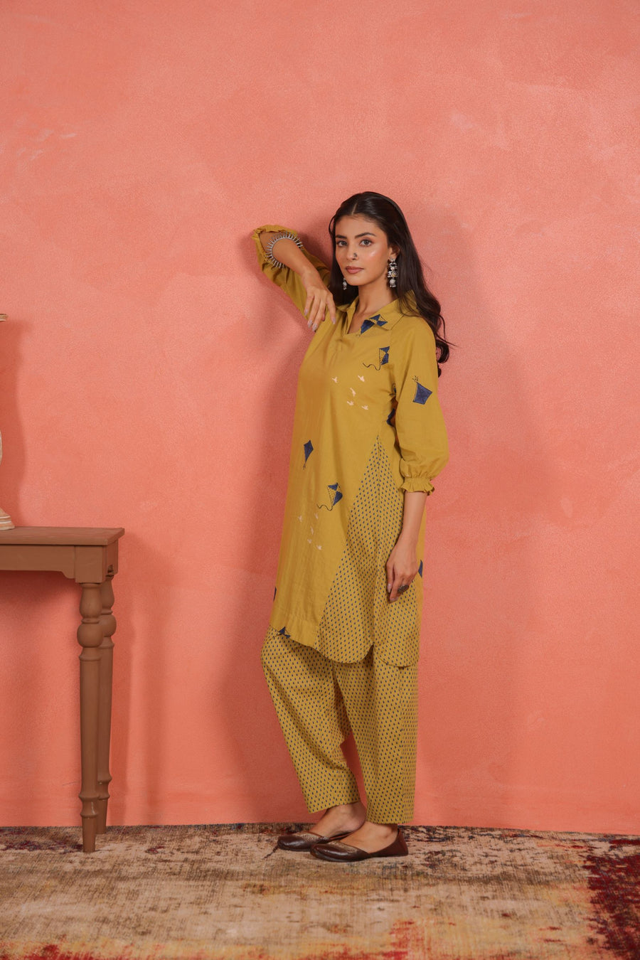 Yellow Cotton Slub A-Line Kurta with Afghani Salwar