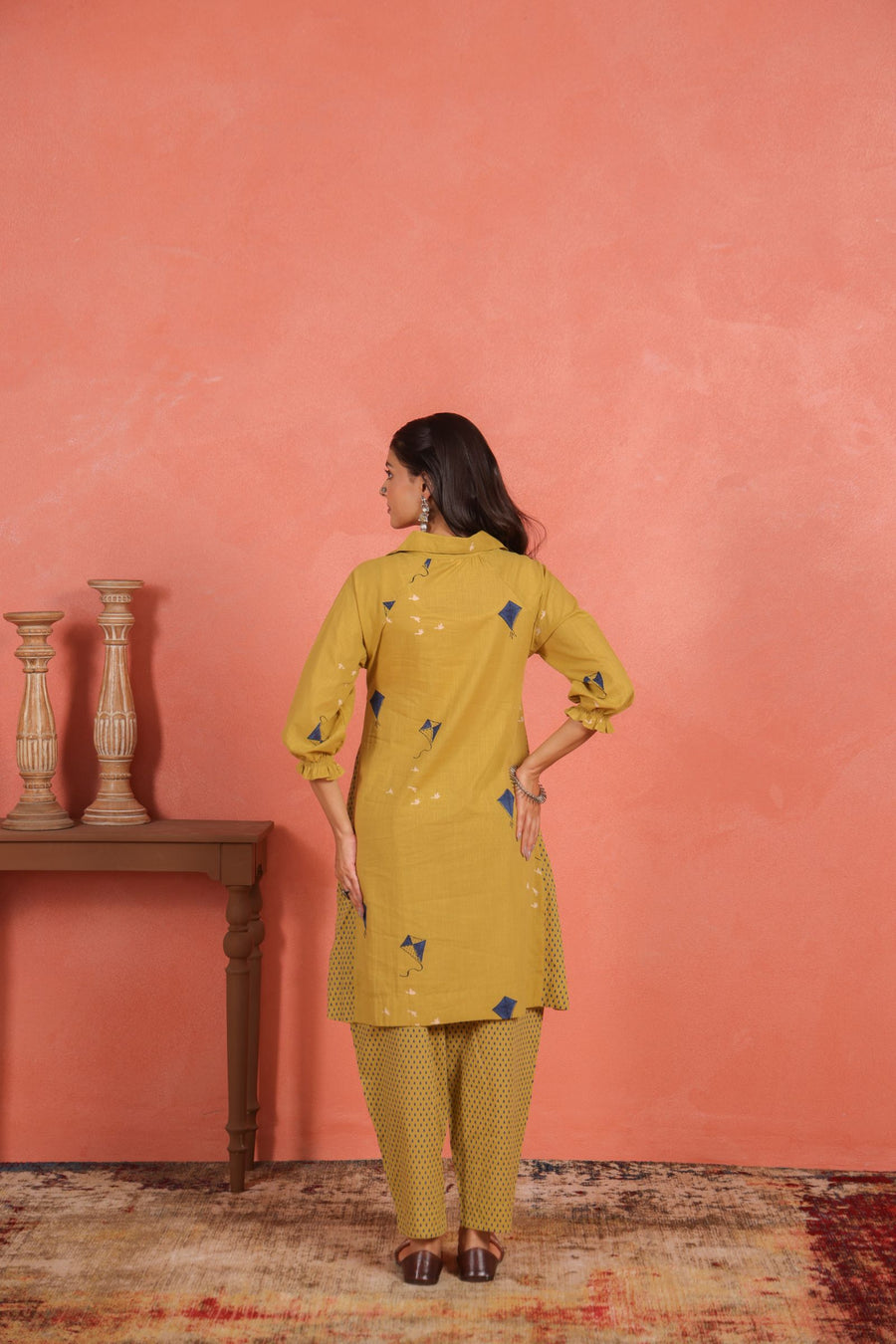 Yellow Cotton Slub A-Line Kurta with Afghani Salwar