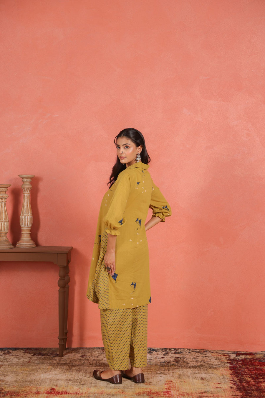 Yellow Cotton Slub A-Line Kurta with Afghani Salwar