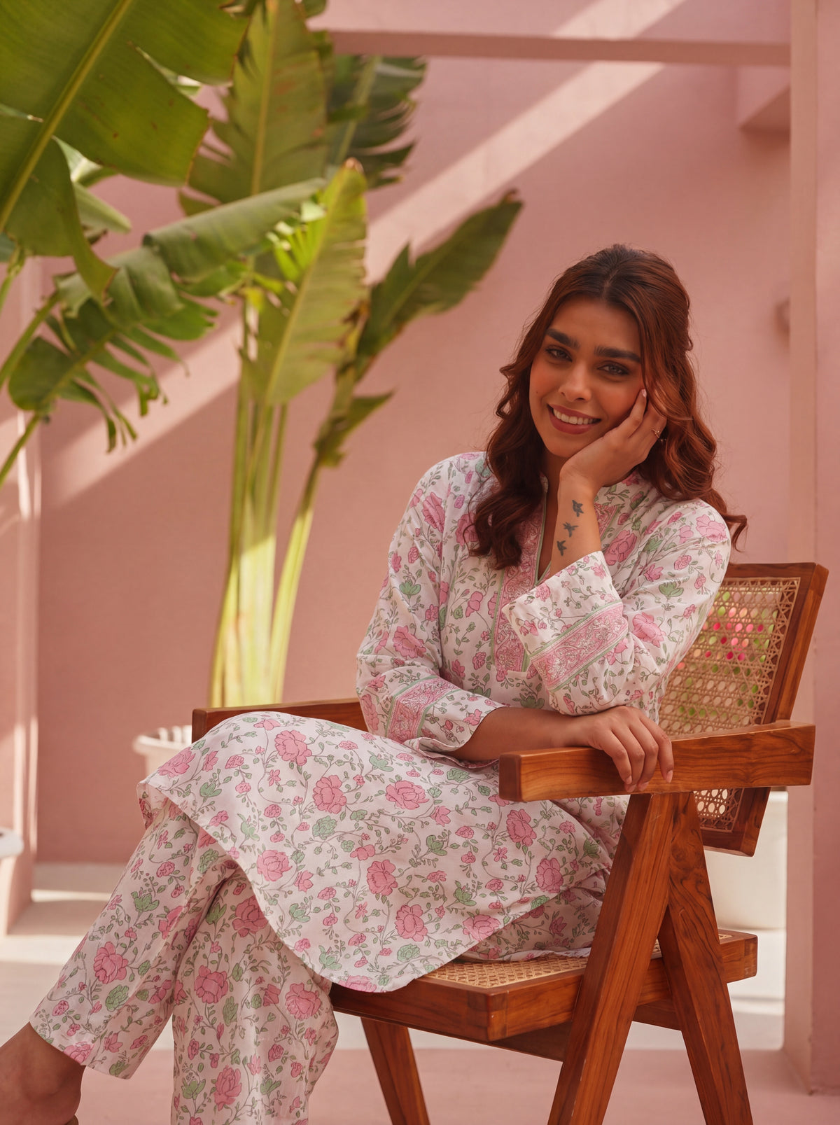 Green & Pink Block Printed Cotton Co-Ord Set