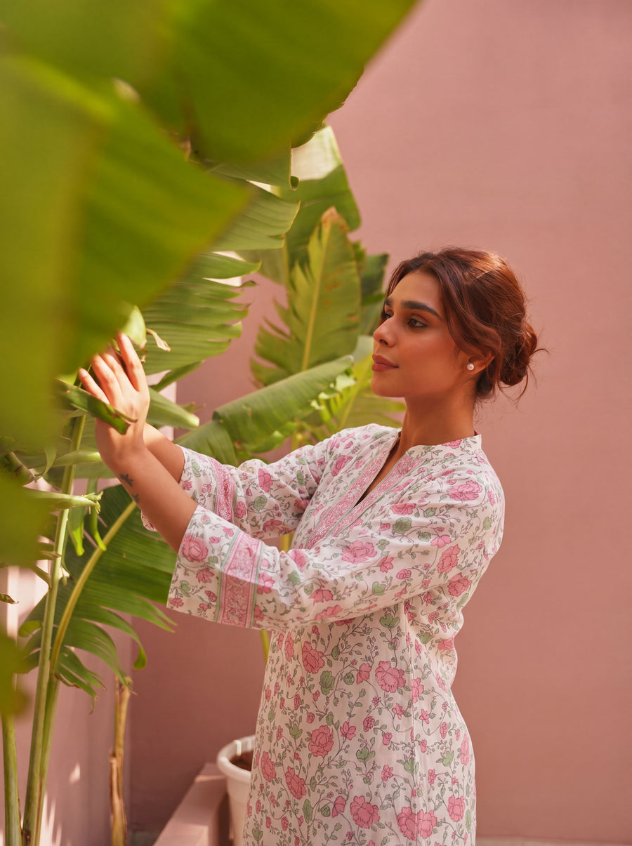 Green & Pink Block Printed Cotton Co-Ord Set