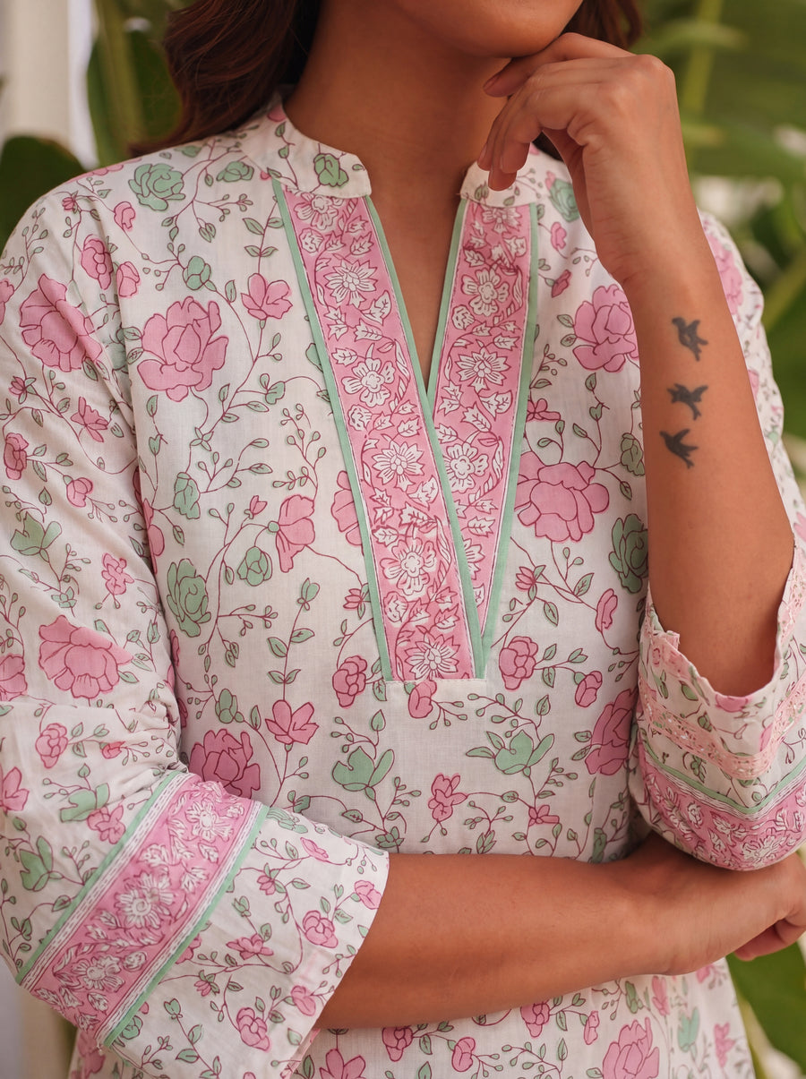 Green & Pink Block Printed Cotton Co-Ord Set