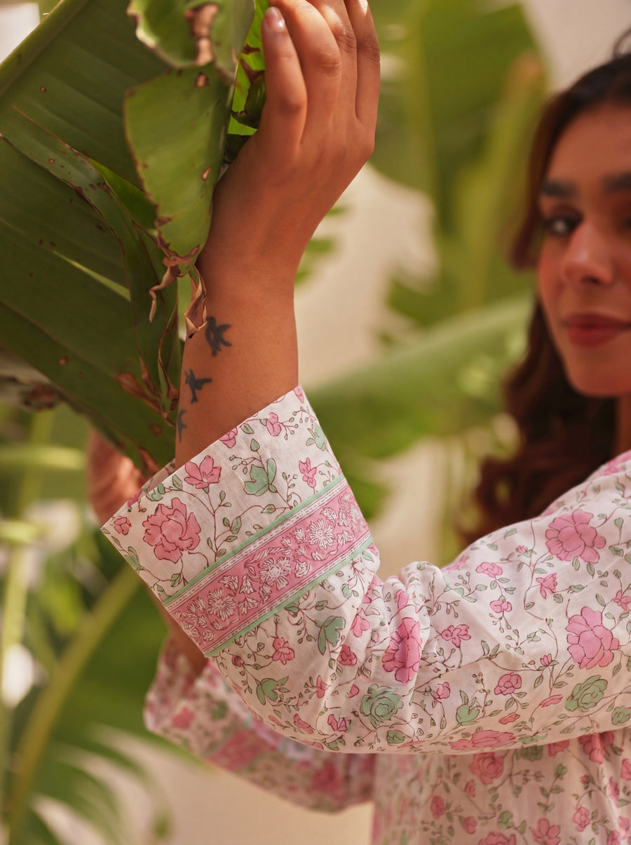 Green & Pink Block Printed Cotton Co-Ord Set