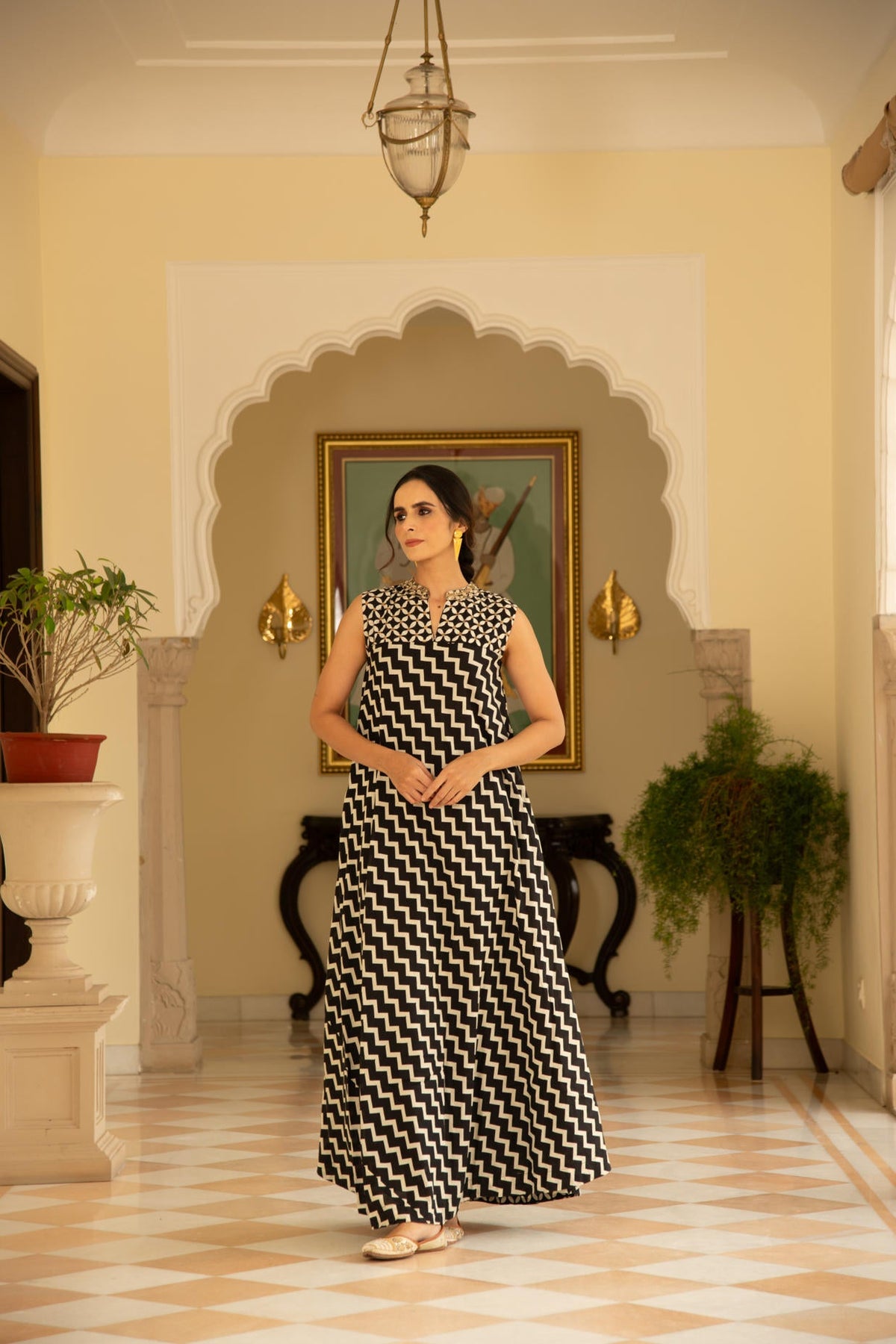 Black Monochromatic Long Flared Dress Kurta