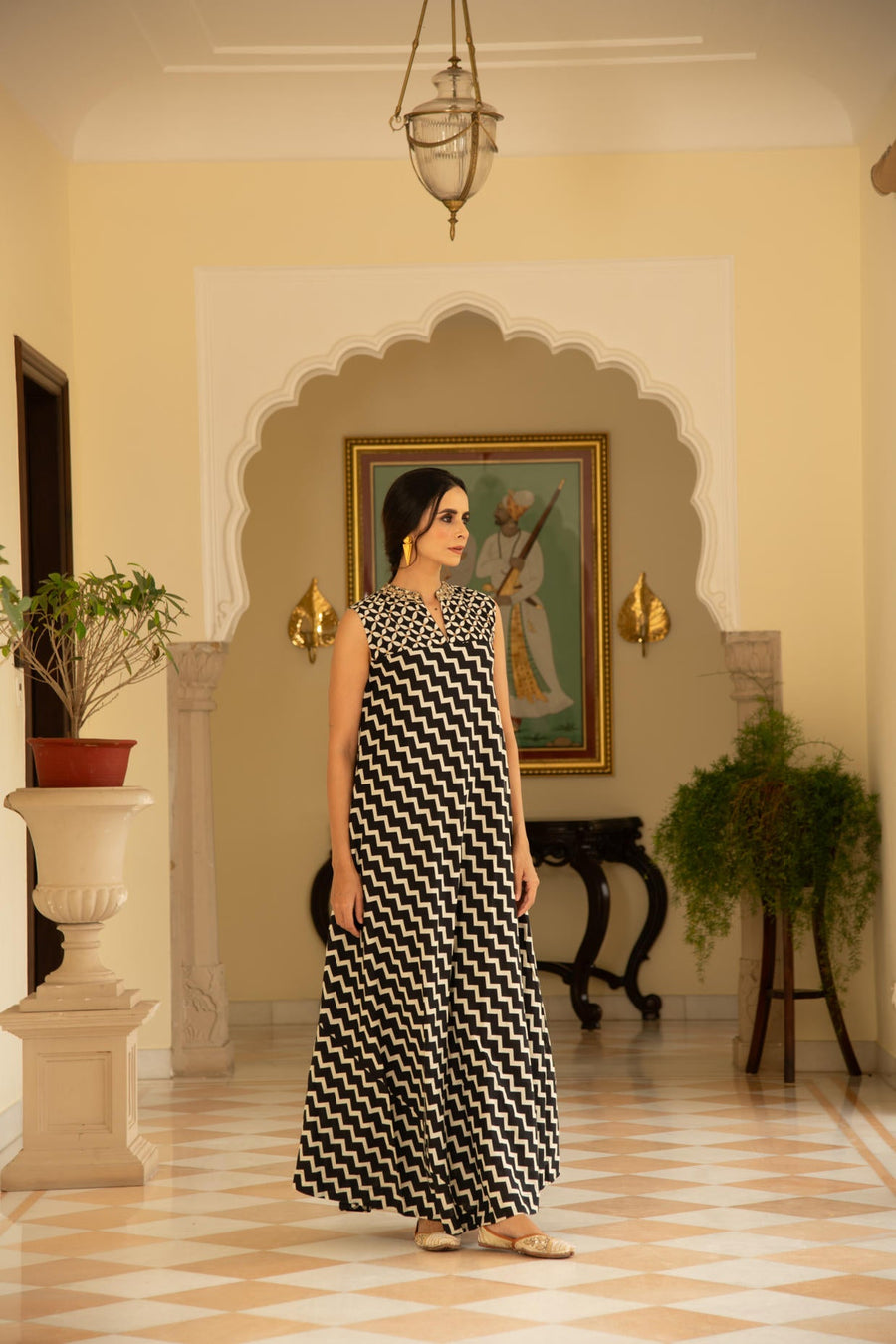 Black Monochromatic Long Flared Dress Kurta