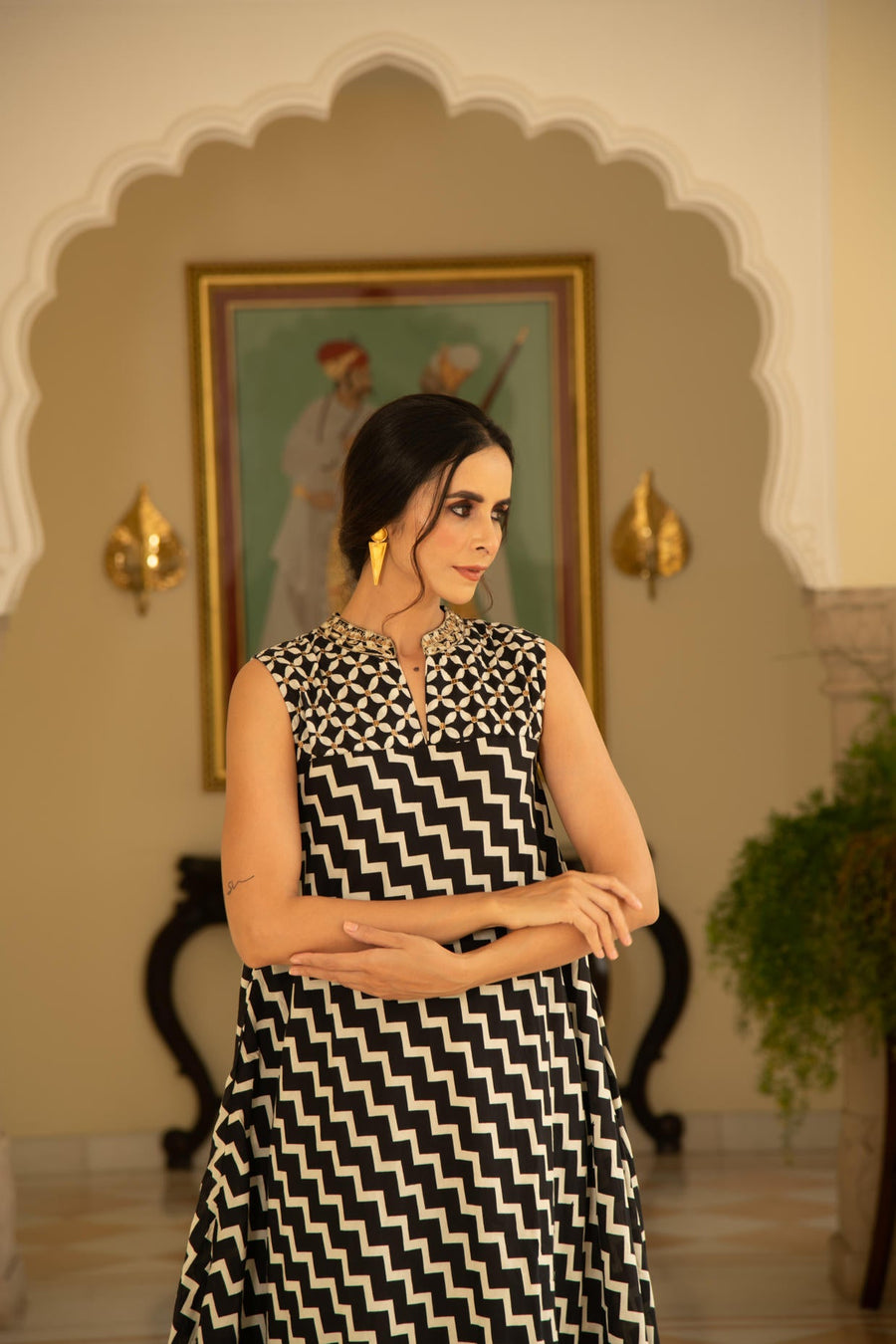 Black Monochromatic Long Flared Dress Kurta