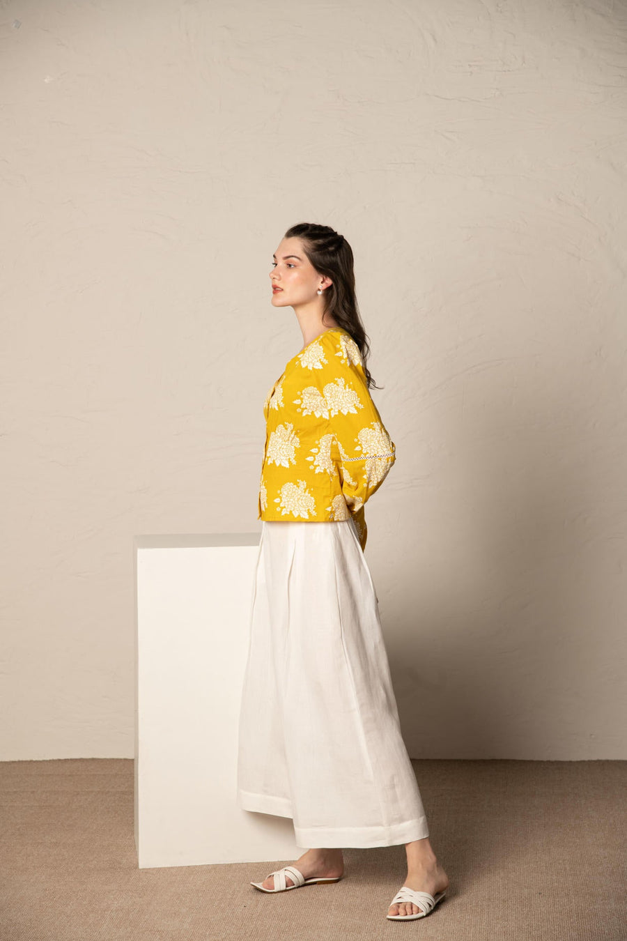 Yellow Flower Printed Cotton Top