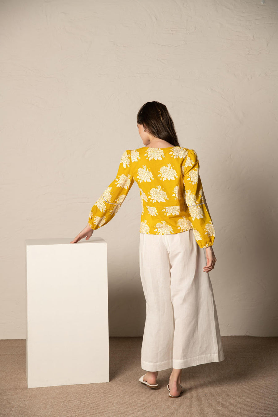 Yellow Flower Printed Cotton Top