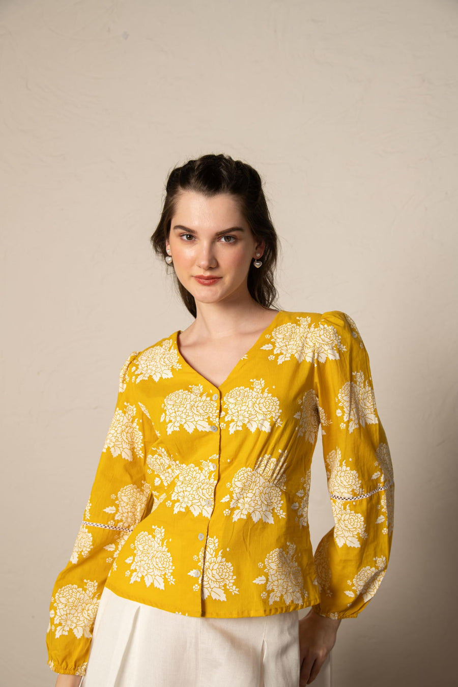 Yellow Flower Printed Cotton Top