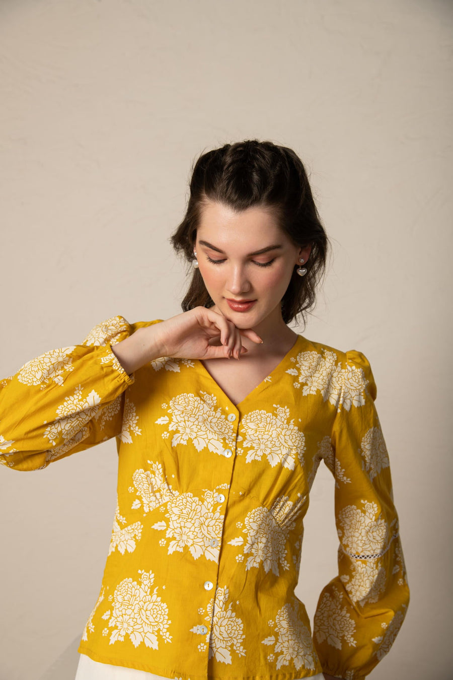 Yellow Flower Printed Cotton Top