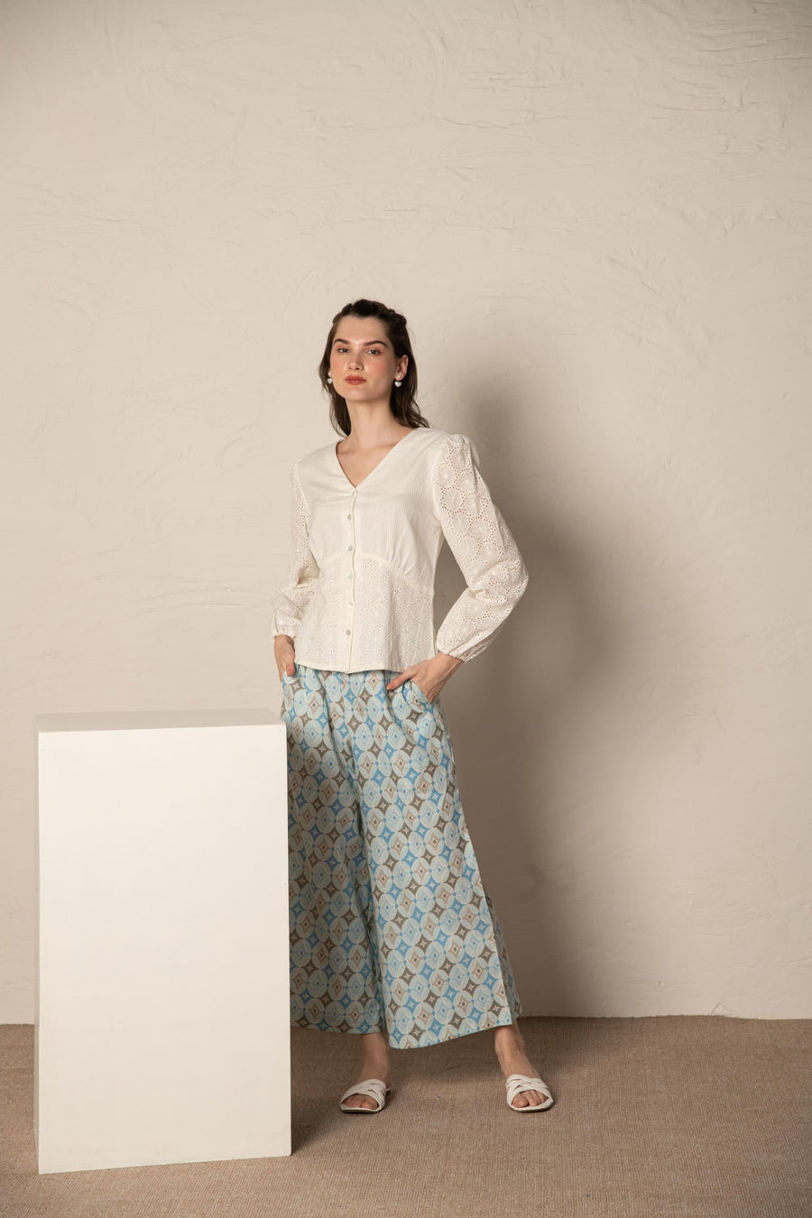 White Dobby Cutwork Top.