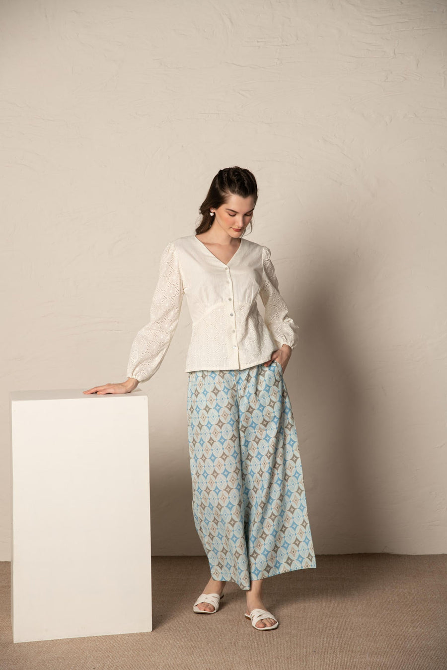 White Dobby Cutwork Top.