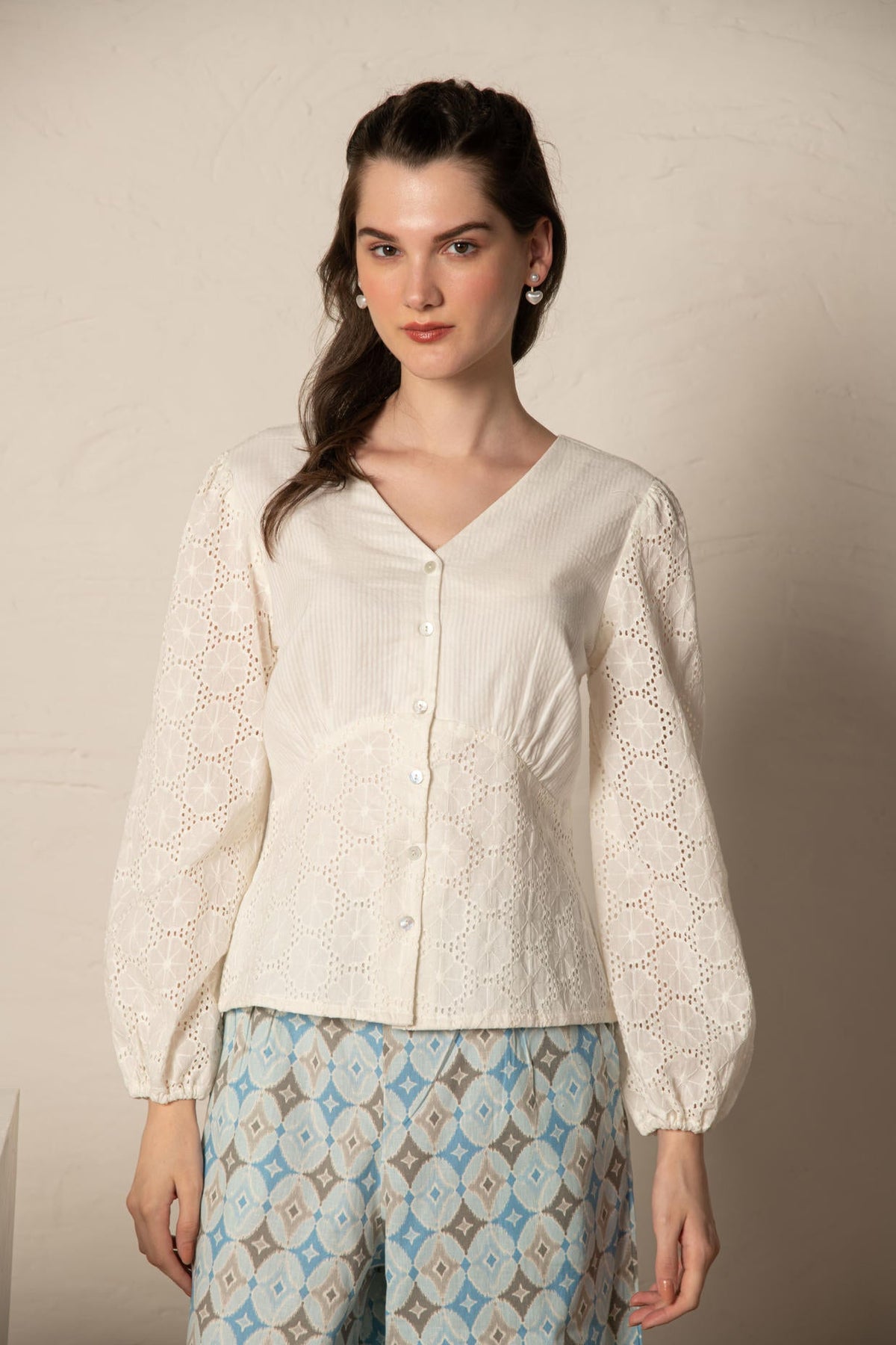 White Dobby Cutwork Top.