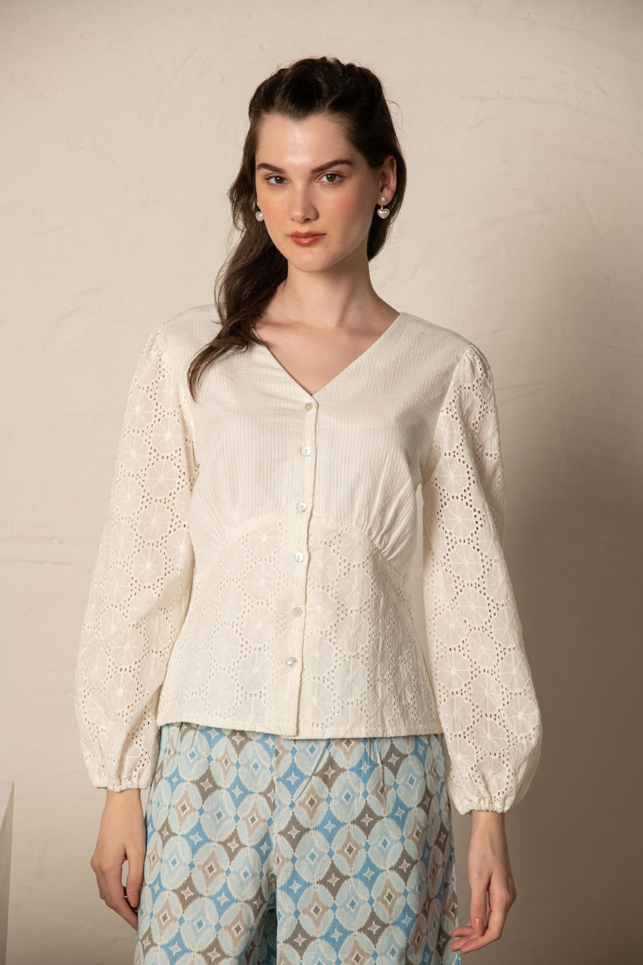 White Dobby Cutwork Top.