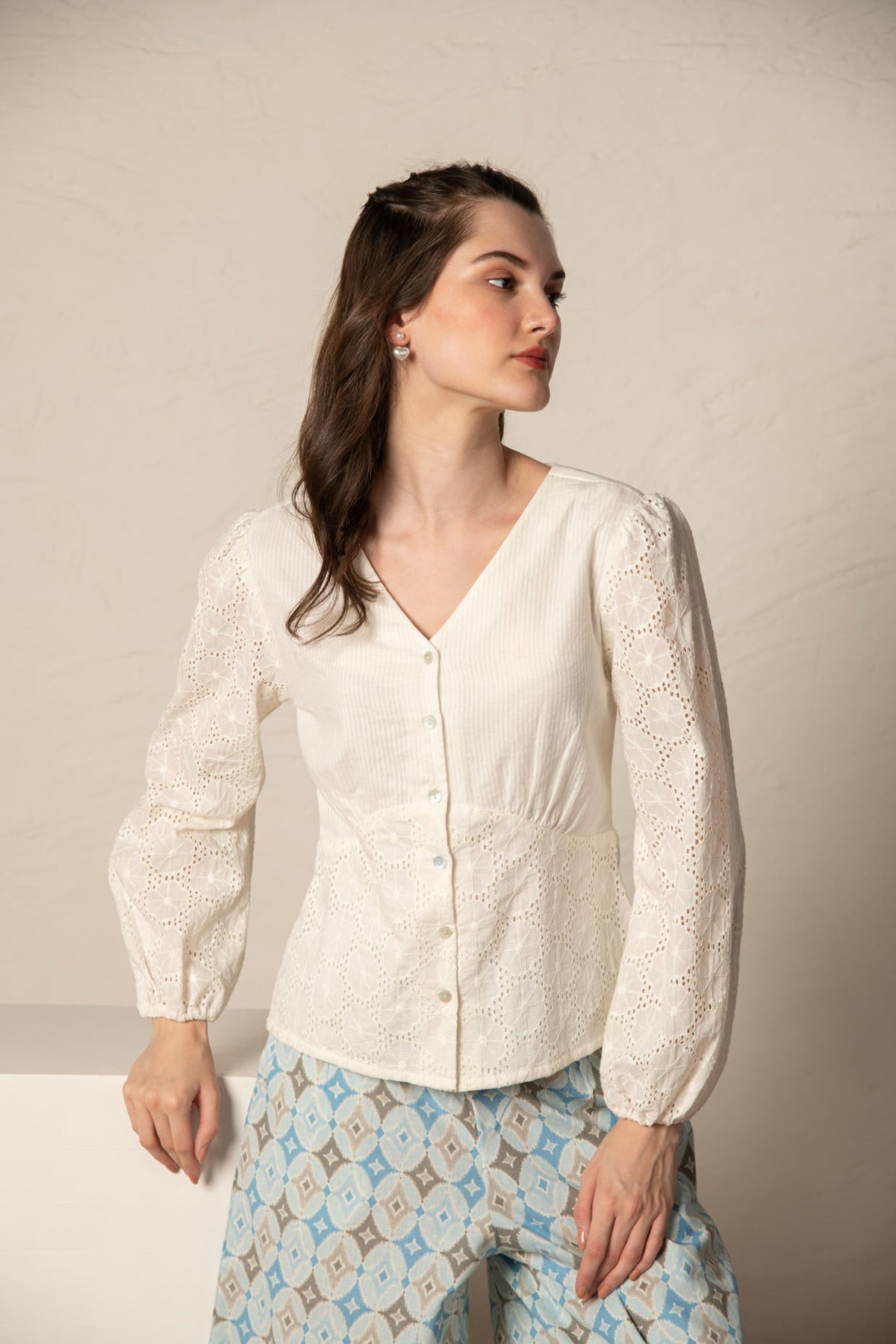 White Dobby Cutwork Top.