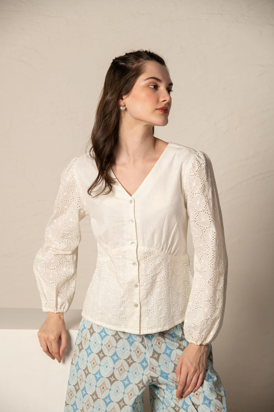 White Dobby Cutwork Top.