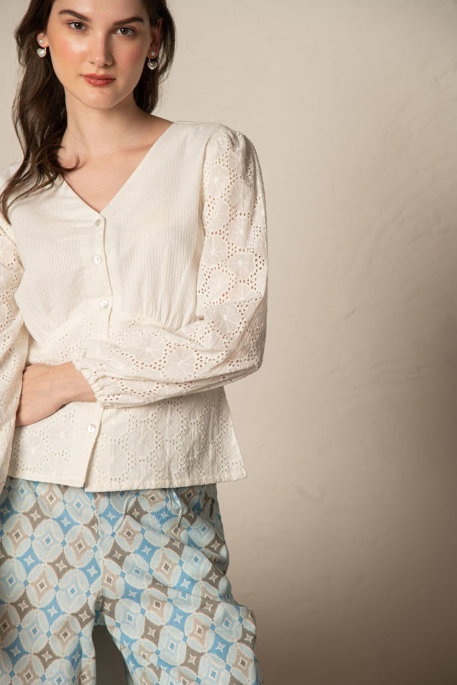 White Dobby Cutwork Top.