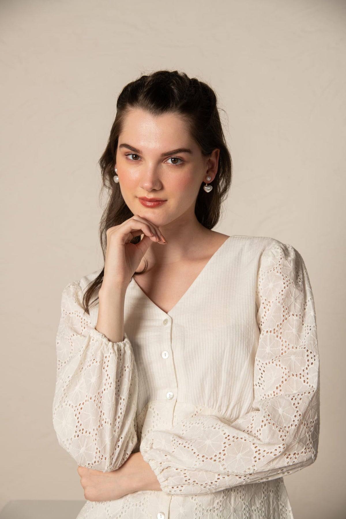 White Dobby Cutwork Top.