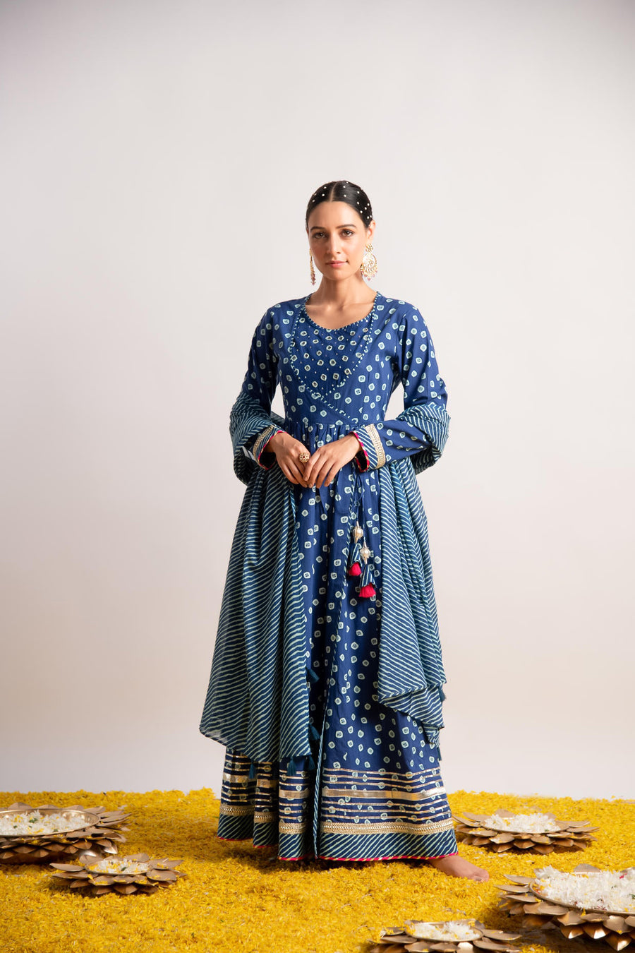 Blue Bandhani Print Kalidaar Dress with Dupatta