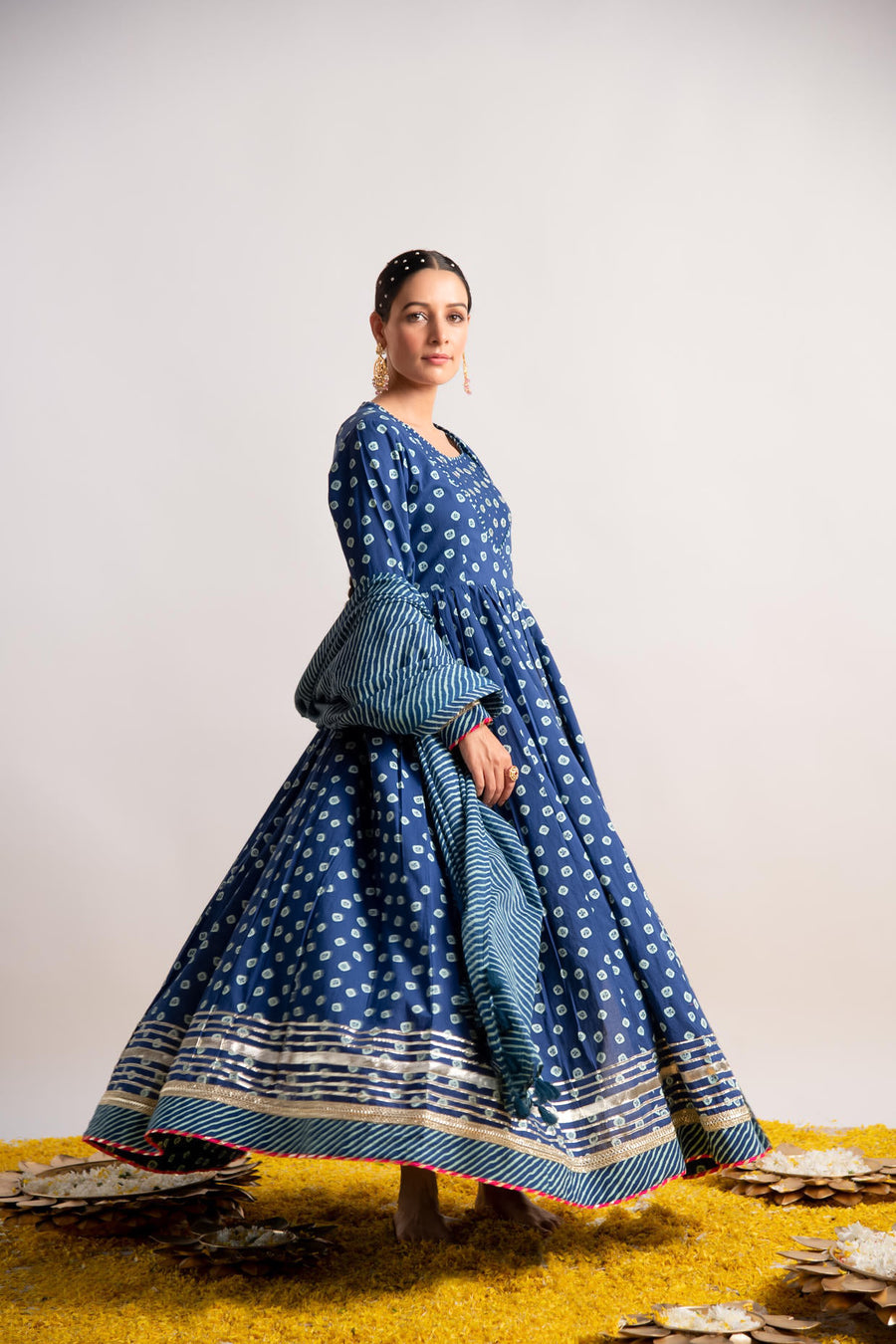 Blue Bandhani Print Kalidaar Dress with Dupatta