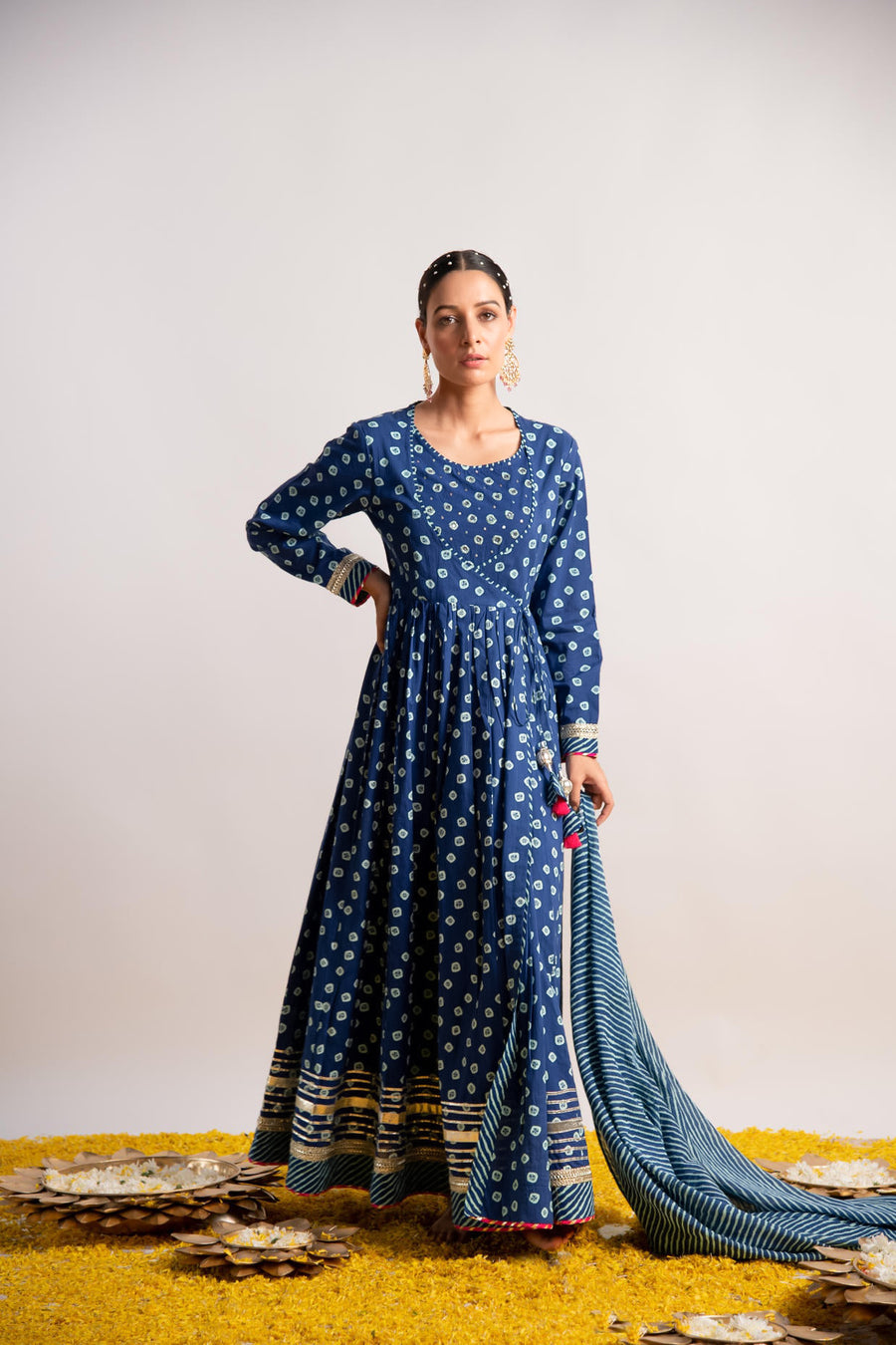 Blue Bandhani Print Kalidaar Dress with Dupatta