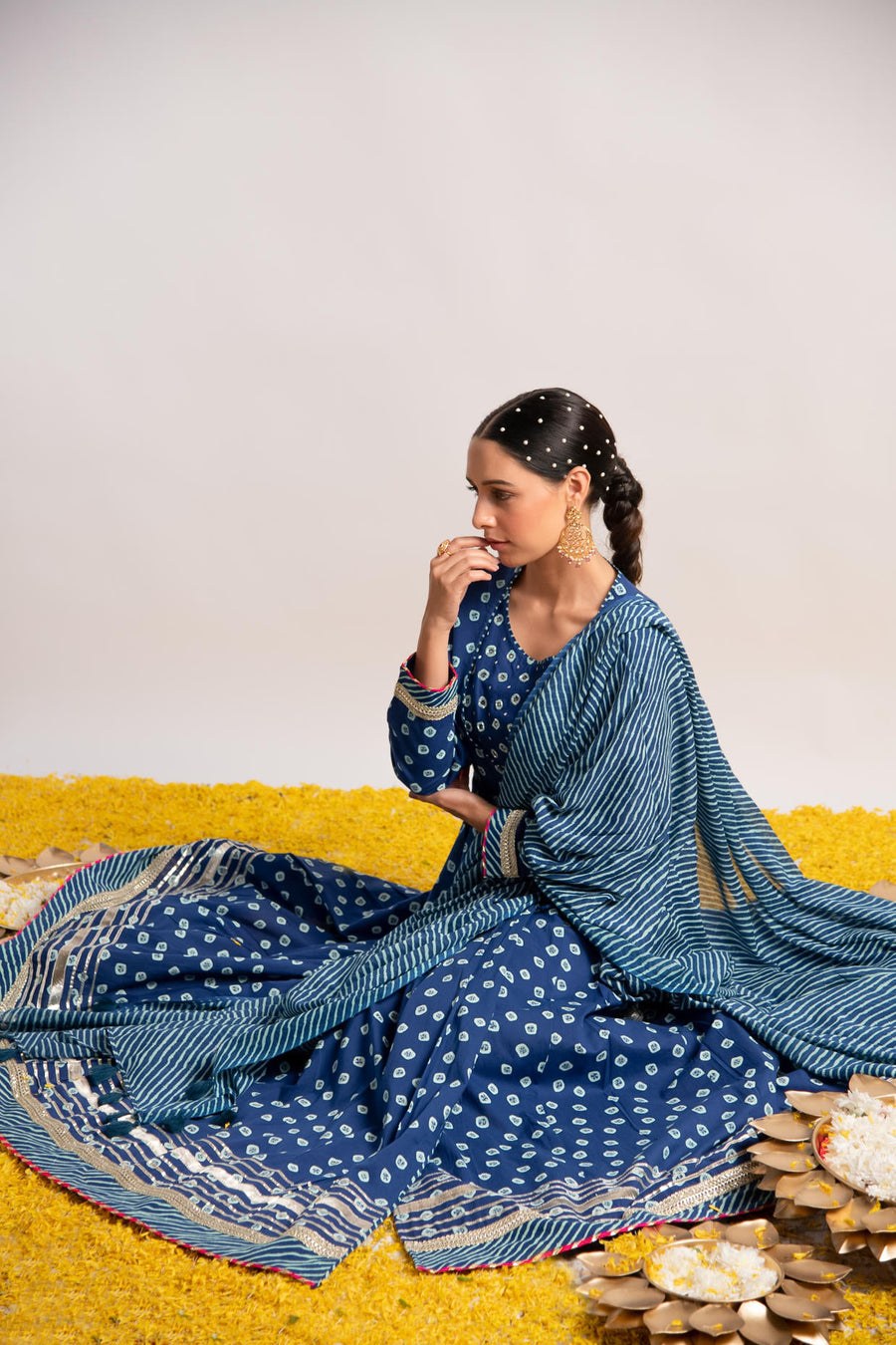 Blue Bandhani Print Kalidaar Dress with Dupatta