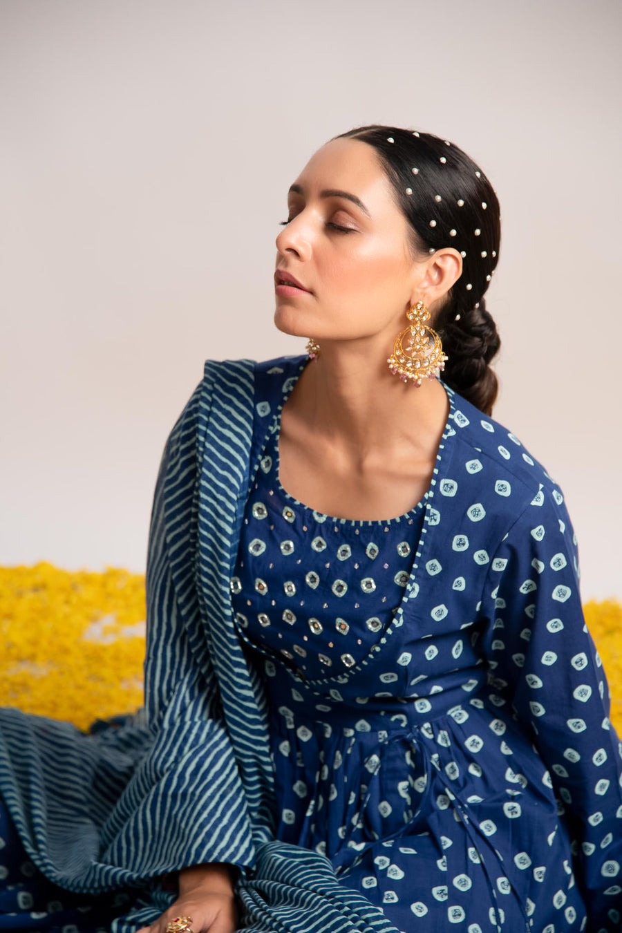 Blue Bandhani Print Kalidaar Dress with Dupatta