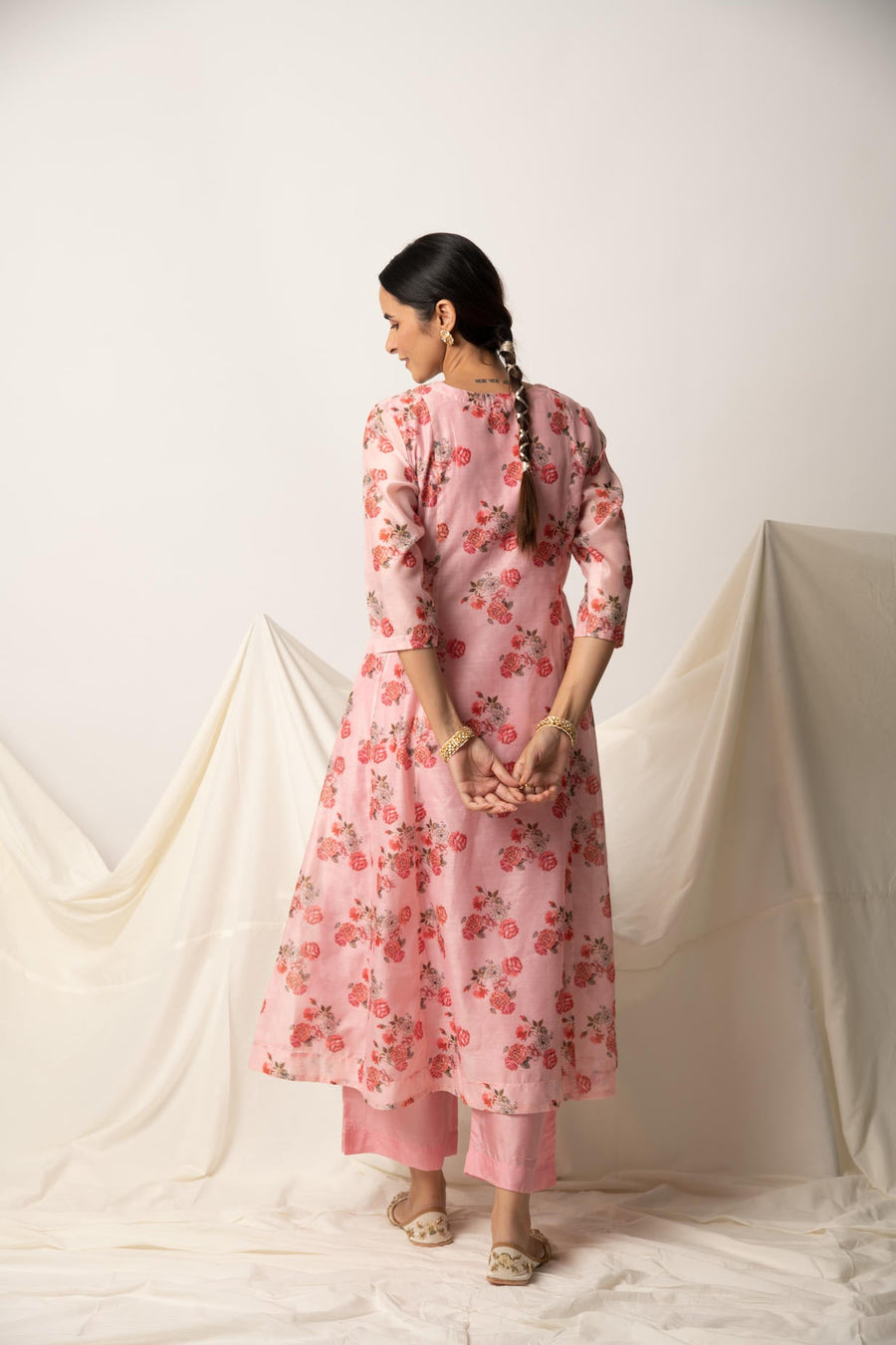 Pink Floral Print A-Line Kurta