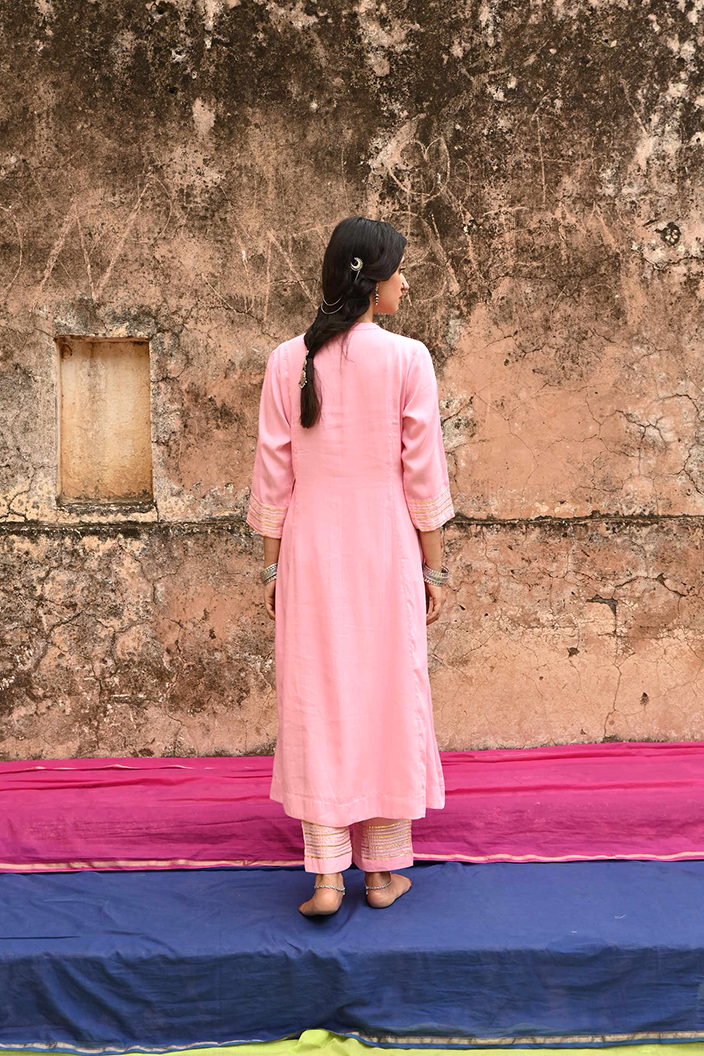 Pink Gota Work Cotton Kurta Pant Set