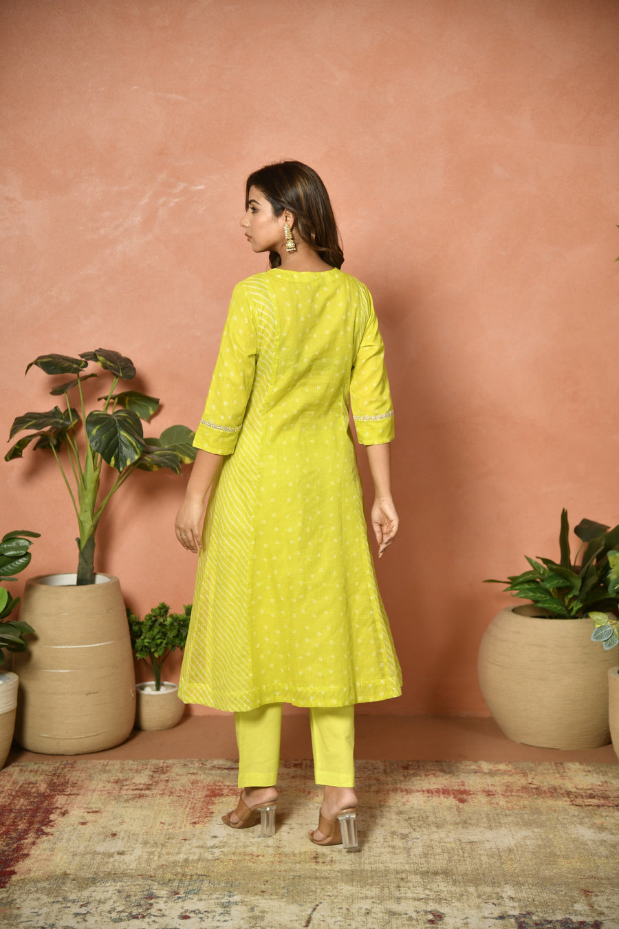 Parrot green festive embroidered Kota Doria suit set - fabric detail - EKOHUM