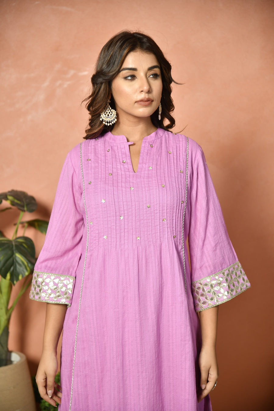 Purple festive embroidered cotton suit set - back view - EKOHUM