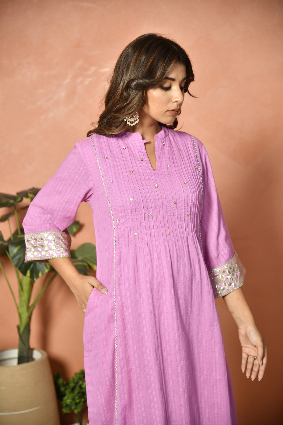 Purple festive embroidered cotton suit set - detail shot - EKOHUM